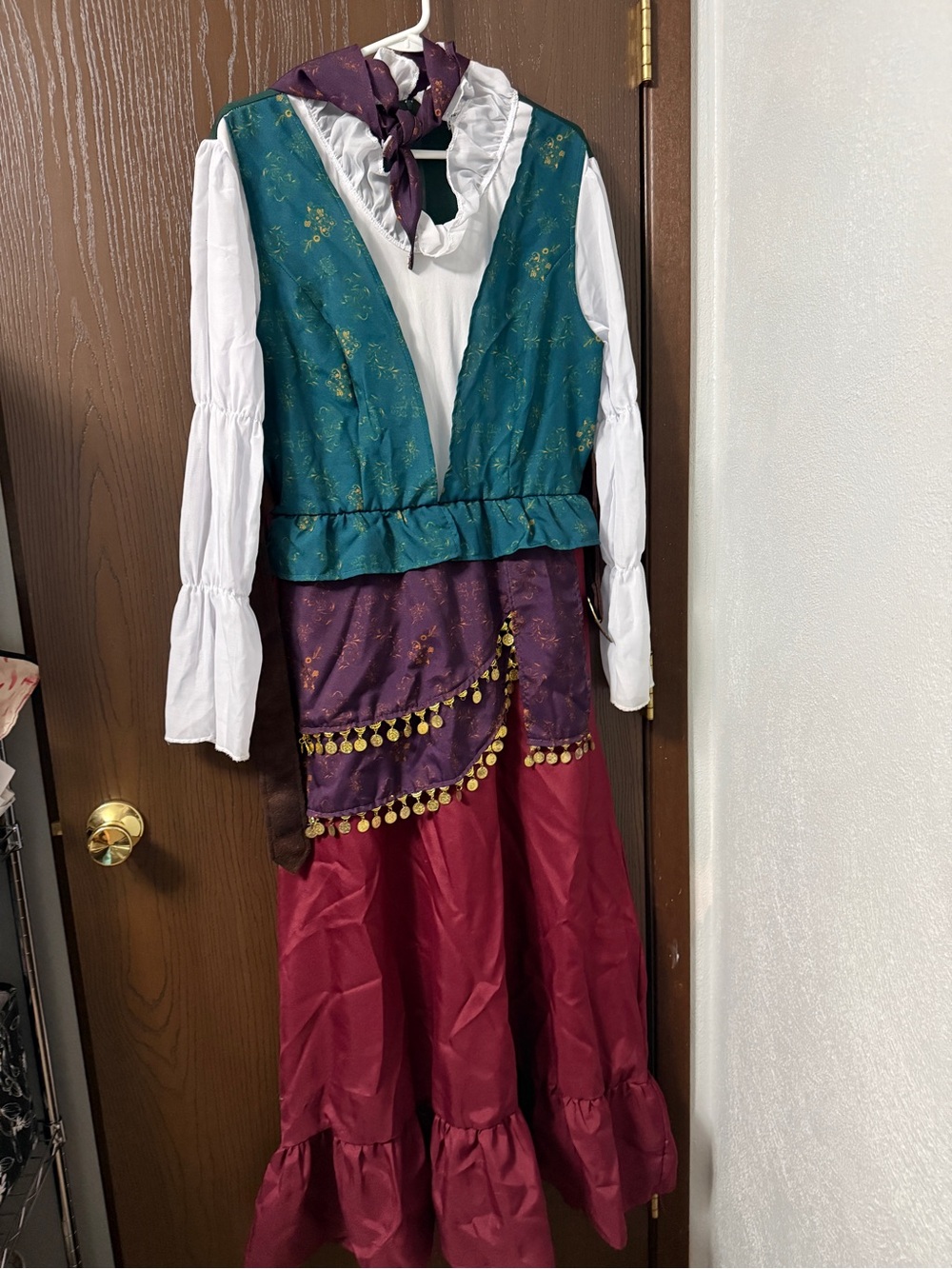 Women’s pirate Teal & Burgundy Gypsy Costume with White Blouse size large